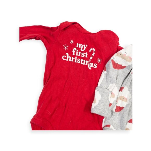 Carters Baby 3M Christmas Bodysuit Set Red & Gray Long Sleeve Cotton - Picture 4 of 5